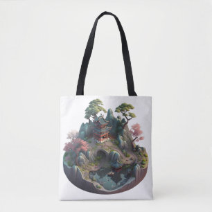 Bolsa Tote Bonita Fantasia Chinesa 3D Paisagem Toalha Bag