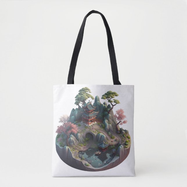 Bolsa Tote Bonita Fantasia Chinesa 3D Paisagem Toalha Bag (Frente)