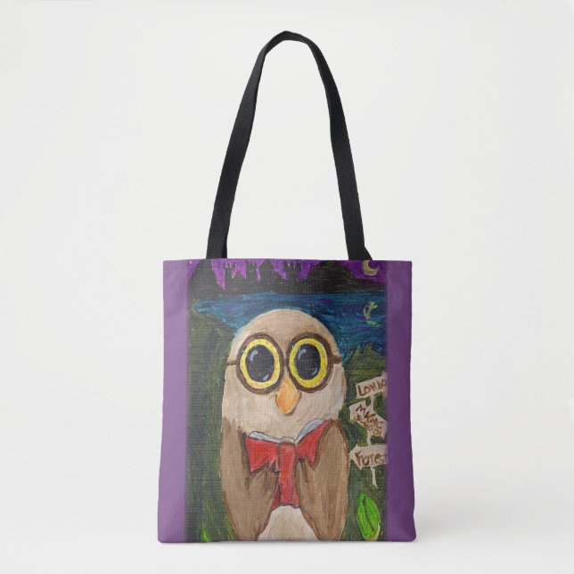 Bolsa Tote Bonita Fantasy Reader Owl Folk Art (Frente)