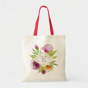 Bolsa Tote Bonita Flaço de Iniciais de Monograma Floral