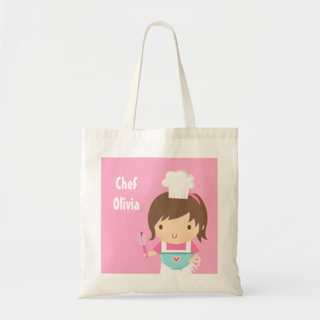 Bolsa Tote Bonita Garota-Criadora de Chef Personalizada (Frente)