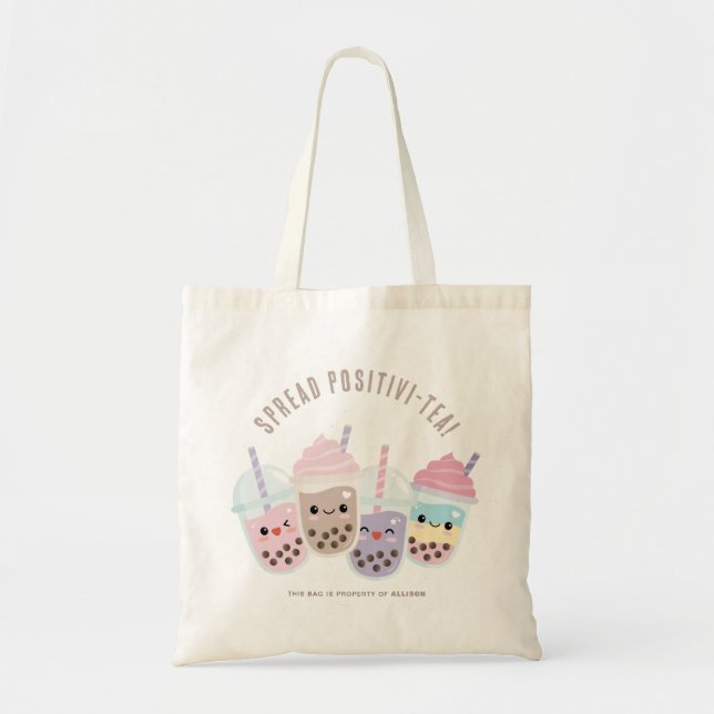 Bolsa Tote Bonita Kawaii Boba Chá Tote Bag (Frente)