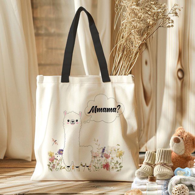 Bolsa Tote Bonita Llama Mamã Floral Engraçada Mãe A Ser Dotad (Cute wildflower baby on the way Mamma Llama theme funny gift for momy-to-be, baby shower, pregnancy)