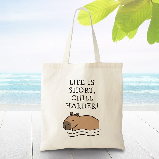 Bolsa Tote Bonita Natação Capybara Funny Citação Personalizad (Life is short, chill harder!)