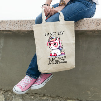 Bolsa Tote Bonita Nerdy Unicorn Tote Bag: Shy e Adorável