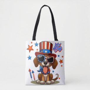 Bolsa Tote Bonita, patriótica 4 de julho de cachorro/cachorri