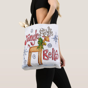 Bolsa Tote Bonita Reindeer De Natal, Jingle Bells Flocos De N