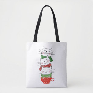 Bolsa Tote Bonita Taça De Três Gatos Escarpa Feriado Engraçad