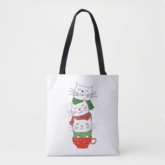 Bolsa Tote Bonita Taça De Três Gatos Escarpa Feriado Engraçad (Frente)