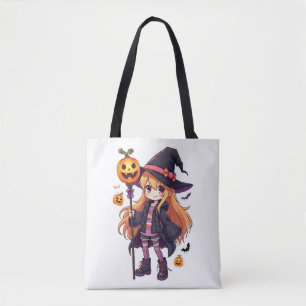 Bolsa Tote Bonita Vinheta de Animação de Bruxas de Halloween