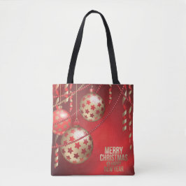 Bolsa Tote Bonitas Bolas de Natal Vermelhas e Ouros