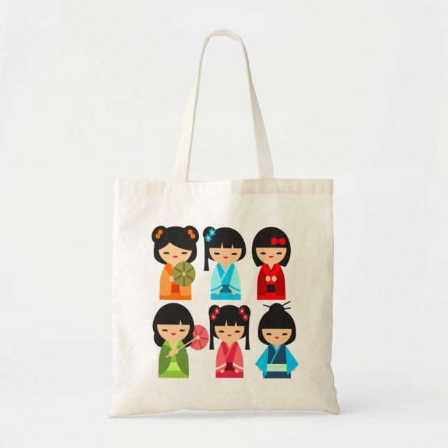 Bolsa Tote Bonitas bonecas japonesas Kokeshi (Frente)