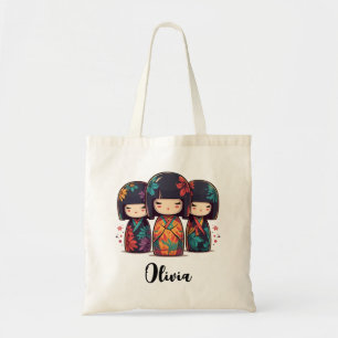 Bolsa Tote Bonitas bonecas Kokeshi japonesas