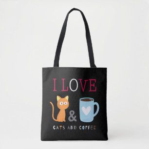 Bolsa Tote Bonito, adoro gatos e café preto