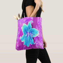 Bolsa Tote Bonito Aqua Blue Stargazer Lily em Roxo