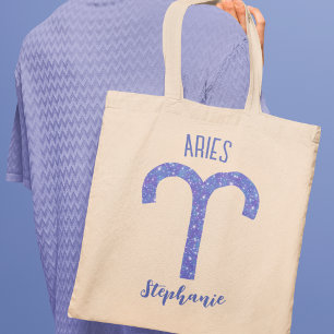 Bolsa Tote Bonito Aries - Sinal de astrologia Roxo Personaliz