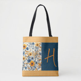 Bolsa Tote Bonito Blue E Amarelo Vintage Floral Personalizar