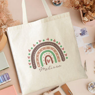 Bolsa Tote Bonito Boho Rainbow Heart