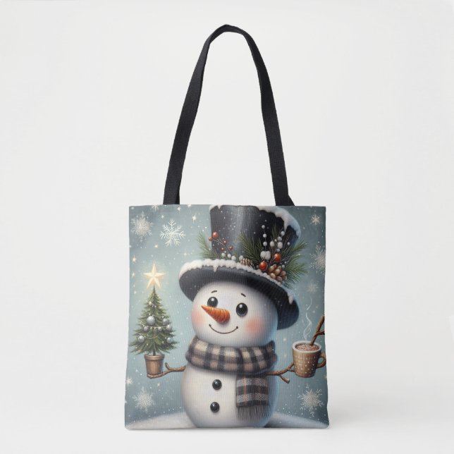 Bolsa Tote Bonito boneco de Natal/Neve de inverno (Frente)