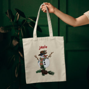 Bolsa Tote Bonito boneco de neve com nome 1 lado