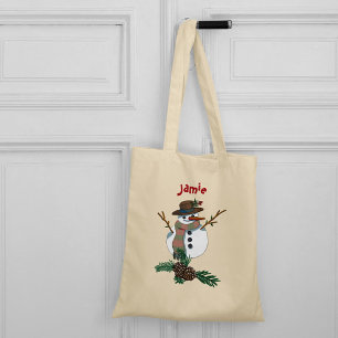 Bolsa Tote Bonito boneco de neve com seu nome nele.