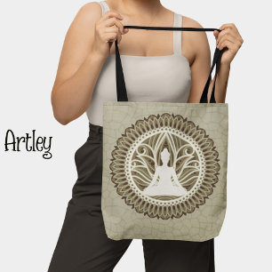 Bolsa Tote Bonito Buda Brown Mandala Monocromado