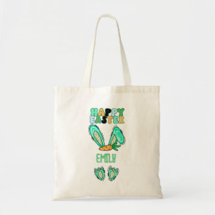 Bolsa Tote Bonito Coelhinho de Páscoa Personalizar Nome Verde