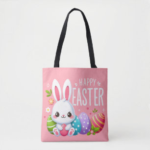 Bolsa Tote Bonito, coelho cor-de-felz pascoa rosa