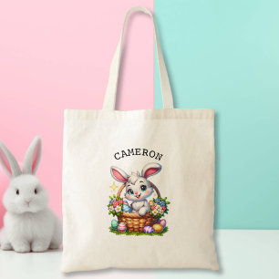 Bolsa Tote Bonito coelho da Páscoa de Cartoon em um cesto per