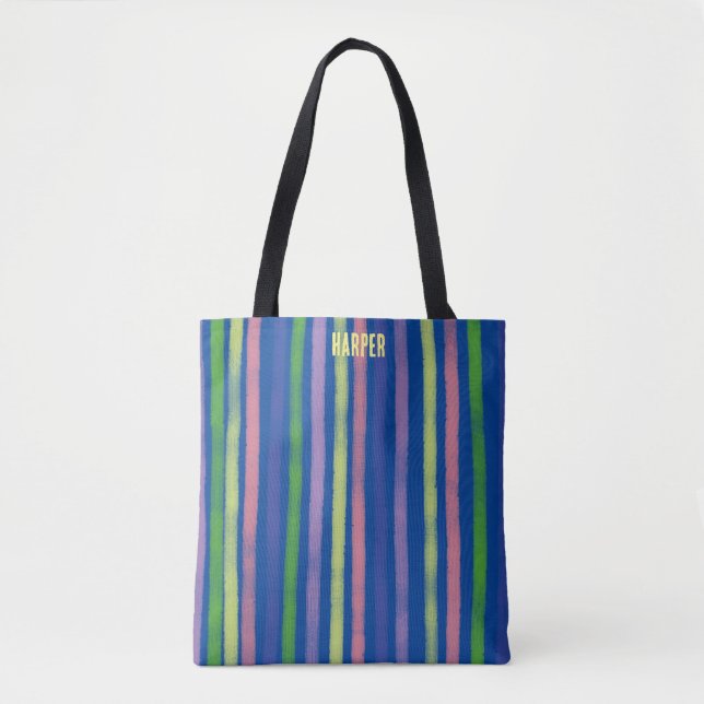 Bolsa Tote Bonito Design de Stripe Colorida Para Adolescente (Frente)