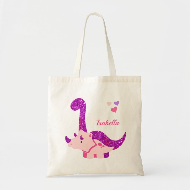 Bolsa Tote Bonito Dinossauro Roxo Personalizado (Frente)