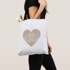 Bolsa Tote Bonito Dourado / Beige Heart com White Filigree Ba