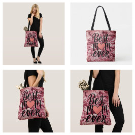 Bolsa Tote Bonito Elegante Rosa Melhor Mãe Alguma Vez Floral