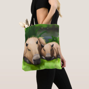 Bolsa Tote Bonito Engraçado Napping Capybaras por Pond