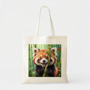Bolsa Tote Bonito estilo Kawaii Panda Vermelha com um Grande