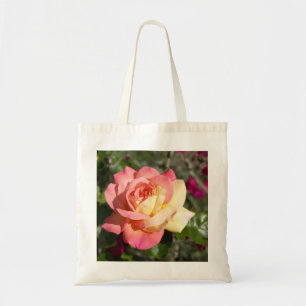 Bolsa Tote Bonito flor rosa e rosa amarela. Floral