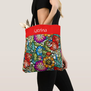 Bolsa Tote Bonito flores pintadas, personalizadas