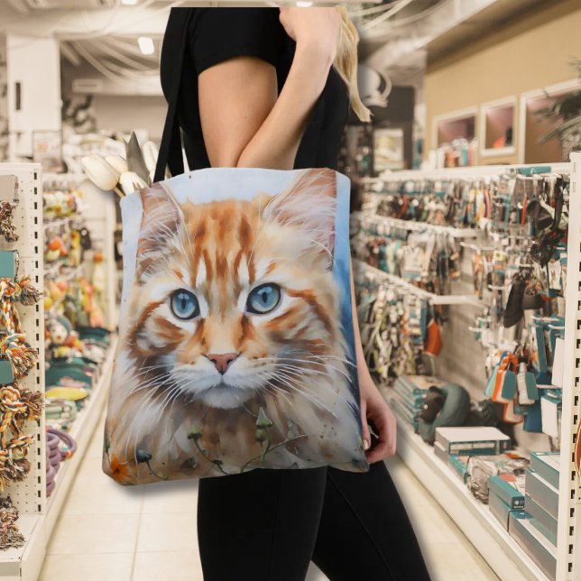 Bolsa Tote Bonito Gatinho de Gato Rosto de Gato (Cat's Gaze Watercolor All- Over Printed Tote)