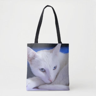Bolsa Tote Bonito gato branco/adicione a foto de seu animal d