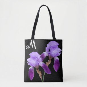 Bolsa Tote Bonito íris púrpura floral boho M monograma fofo