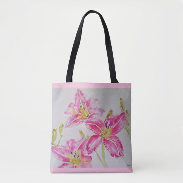 Bolsa Tote Bonito Lily Na Pintura De Aquarela Rosa Lilium (Frente)