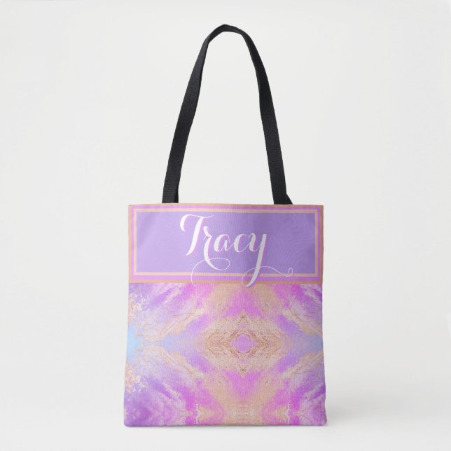 Bolsa Tote Bonito mármore rosa, personalizado (Frente)