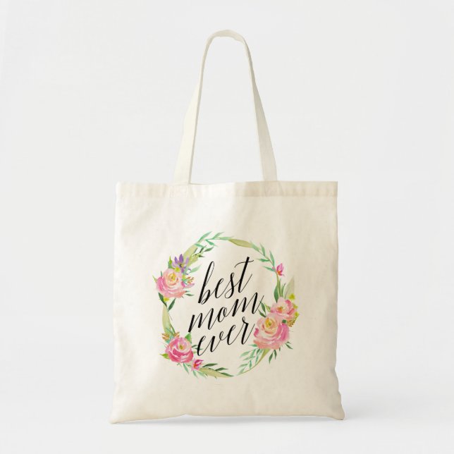 Bolsa Tote Bonito Melhor Mãe Alguma Vez Floral Wreath (Frente)