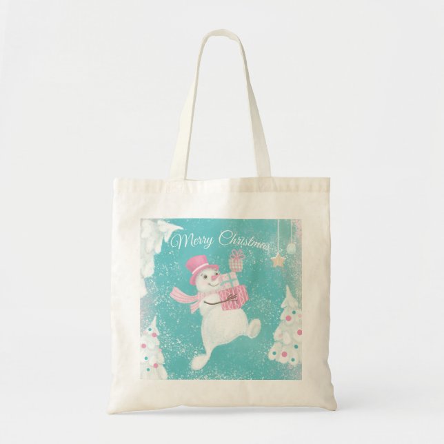 Bolsa Tote Bonito Neve Rosa e Mint de Natal (Frente)