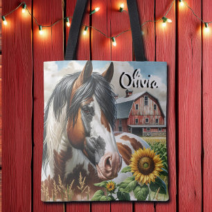 Bolsa Tote Bonito Pinto Brown e Cavalo Branco na Fazenda russ