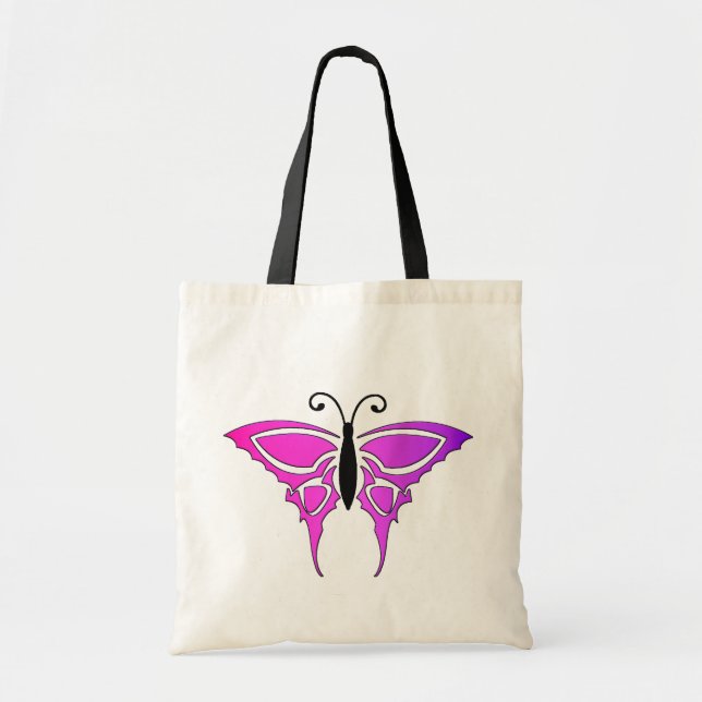 Bolsa Tote Bonito preto e borboleta rosa (Frente)