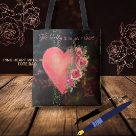 Bolsa Tote Bonito Saco preto de Coração Rosa