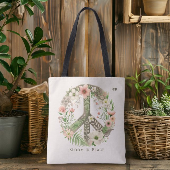 Bolsa Tote Bonito símbolo de paz "Bloom em Paz" (Criador carregado)