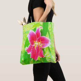Bolsa Tote Bonito Stargazer Rosa Profundo Lily no Verde limão