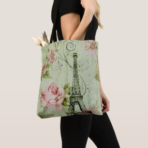 Bolsa Tote bonito torre de eiffel cor-de-rosa paris florais r